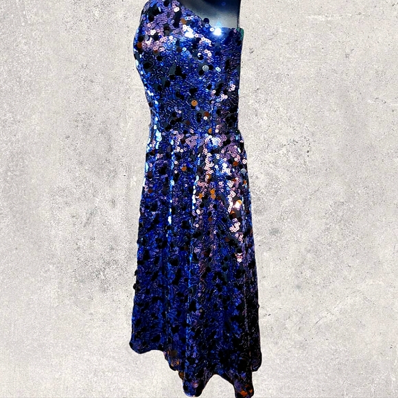 Royal Blue Sequined Strapless Formal Dress - Picture 3 of 14